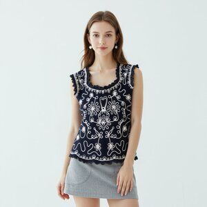 Lauren Michell Embroidered Floral Shirt | Elegant Boho Chic | Size S